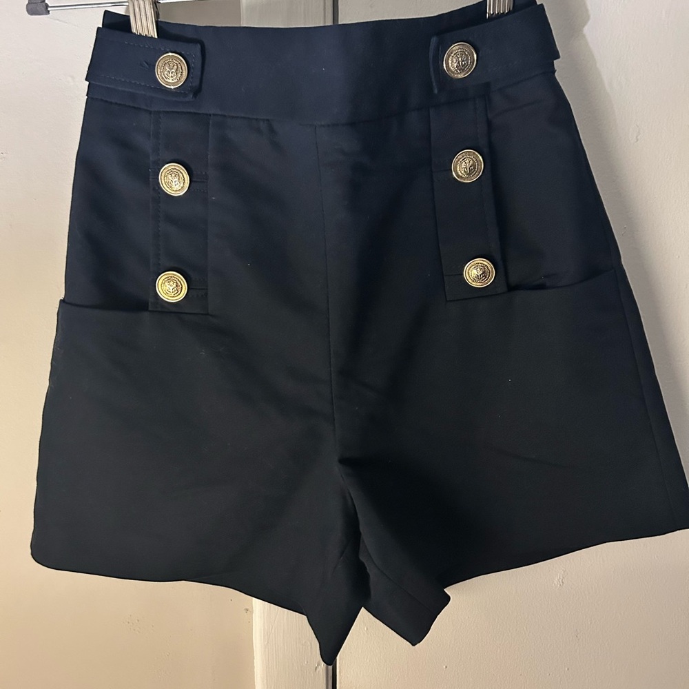Zara Women's Nautical Navy Button-Detail Shorts